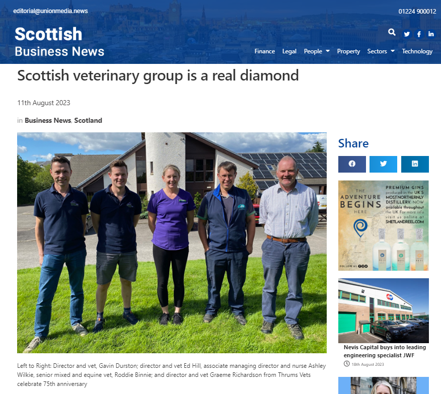 thrums vets Scotish Business News - 75th aniversary